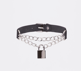 Love In Leather Chain Padlock Faux Leather Choker - Default Title - Collars and Leads